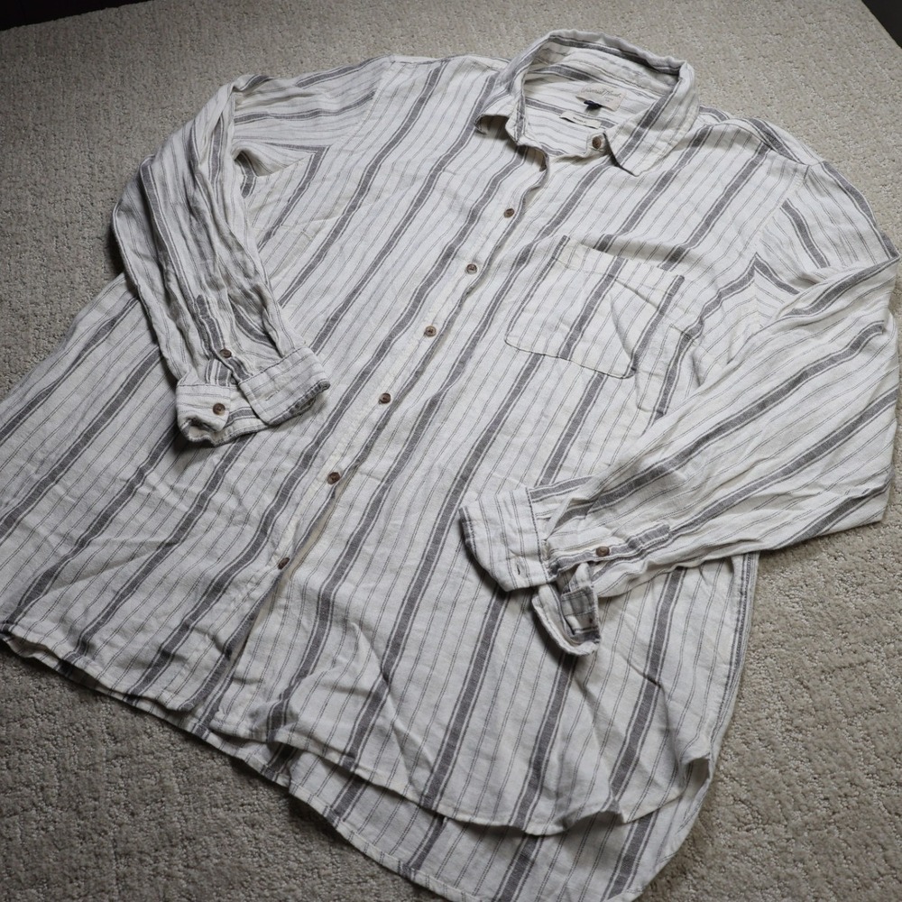 Universal Thread Womens XXL Relaxed Fit Striped Linen Blend Button Down Shirt